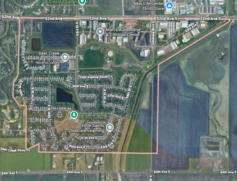 Aerial view of Deer Creek neighborhood, south Fargo ND