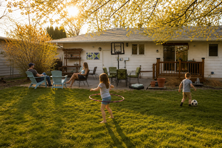 The kids together in the backyard